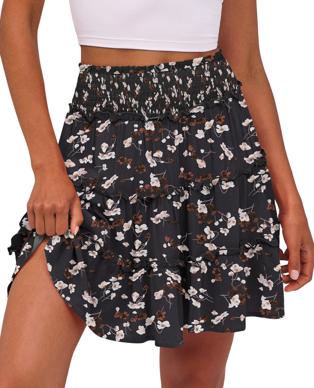 Women's Casual High Waisted Ruffle Tiered Flowy Mini Skorts Skirts