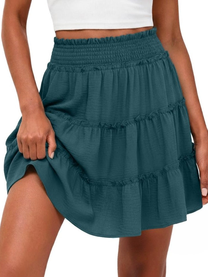Women's Casual High Waisted Ruffle Tiered Flowy Mini Skorts Skirts