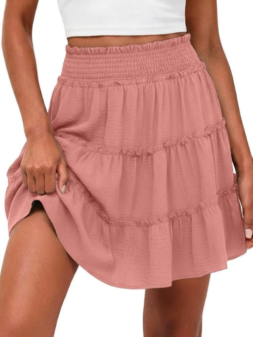 Women's Casual High Waisted Ruffle Tiered Flowy Mini Skorts Skirts