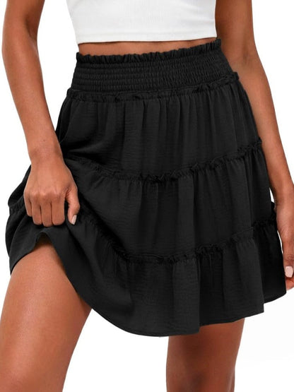 Women's Casual High Waisted Ruffle Tiered Flowy Mini Skorts Skirts