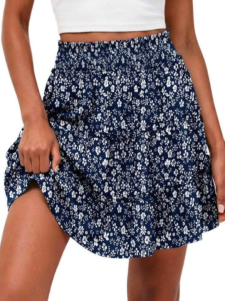 Women's Casual High Waisted Ruffle Tiered Flowy Mini Skorts Skirts
