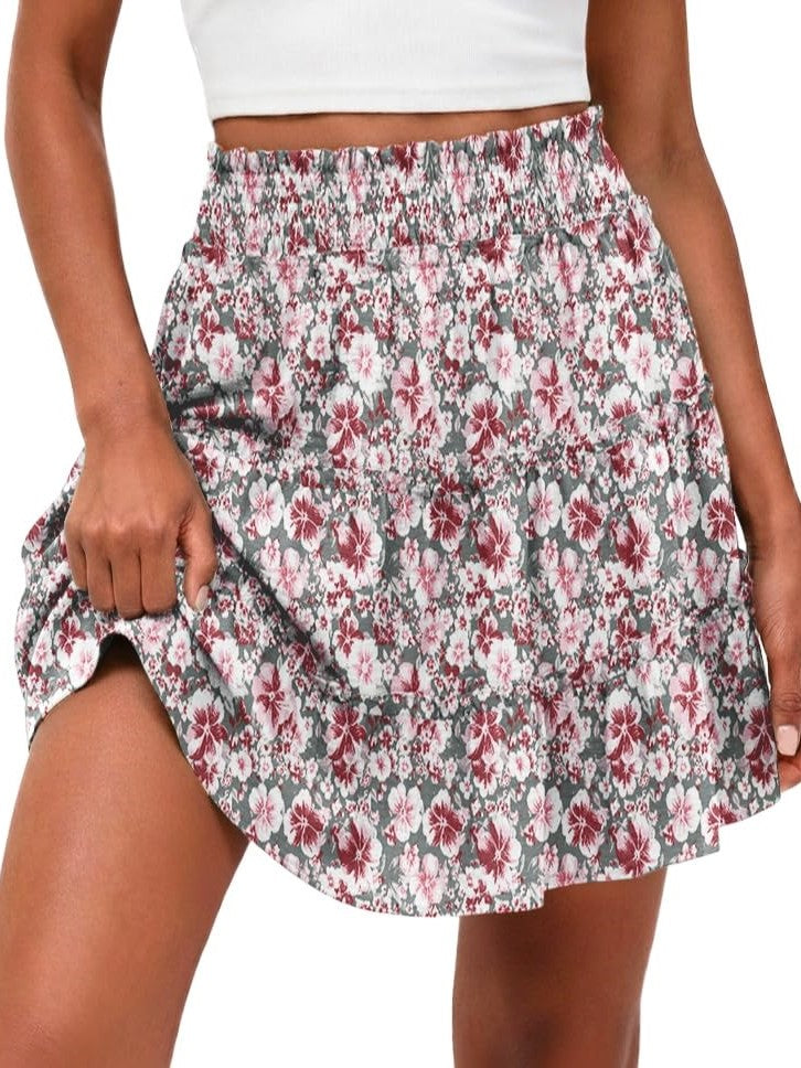 Women's Casual High Waisted Ruffle Tiered Flowy Mini Skorts Skirts