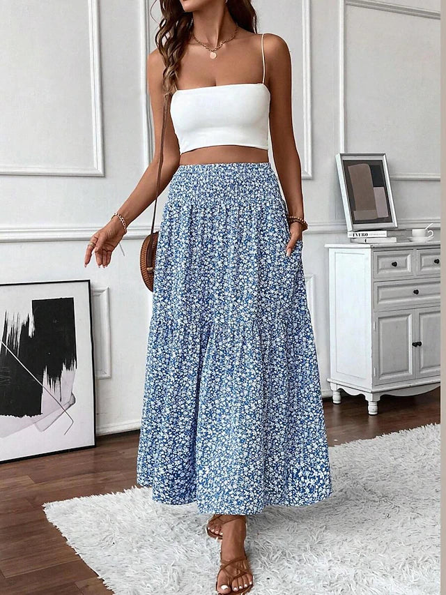 Women's Casual Maxi High Rise Skirts Blue Amethyst Black Green Summer