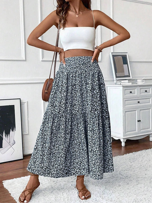Women's Casual Maxi High Rise Skirts Blue Amethyst Black Green Summer