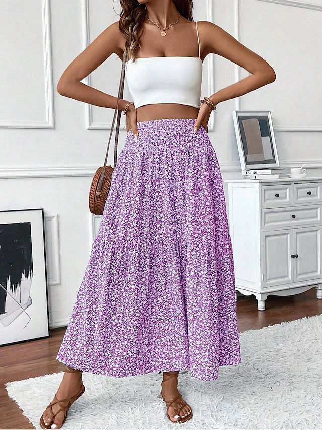 Women's Casual Maxi High Rise Skirts Blue Amethyst Black Green Summer